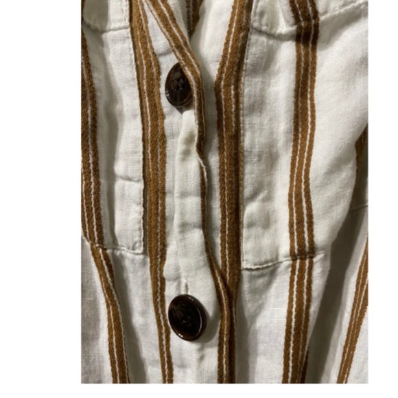 ZARA Striped Linen Shirt Dress with Self Tie Belt White Button-Down Boho Medium - Picture 4 of 9